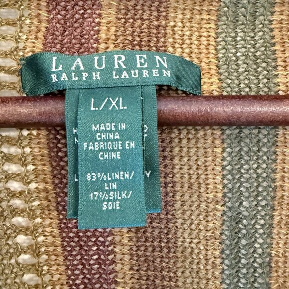 Lauren Ralph Lauren Womens Linen Blend Striped Cardigan Sweater Brown Size L/XL - Picture 3 of 11